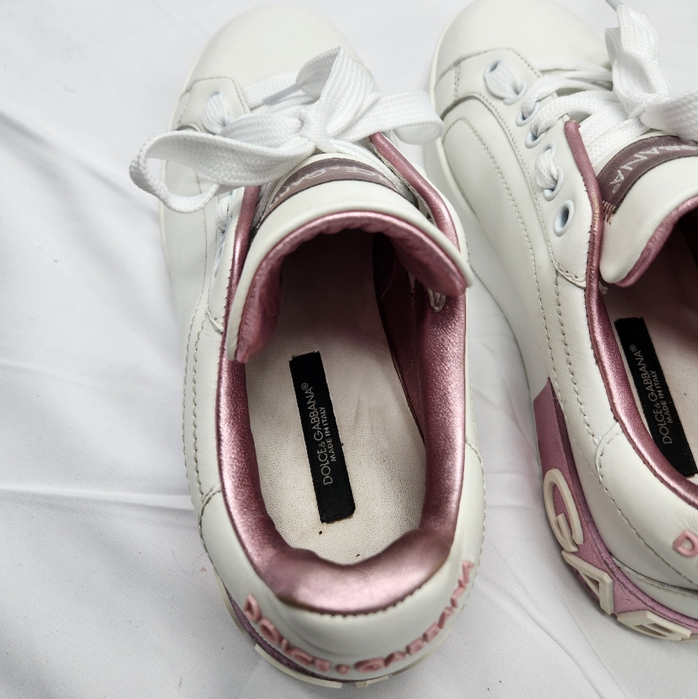 Authenticated Dolce & Gabbana Women Pink & White Sneakers Shoes Size 7/37.5 - Picture 6 of 16